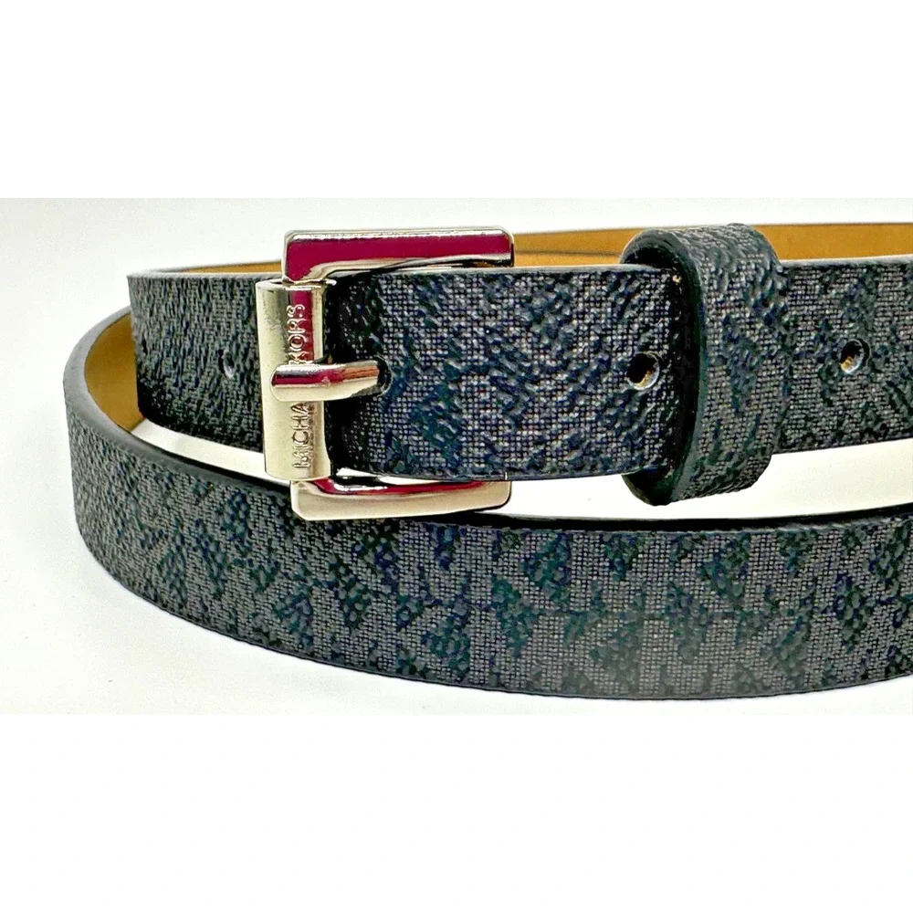 Michael Kors Belt Black Silver Tone Buckle Sz M Ladies MK logo Man Made